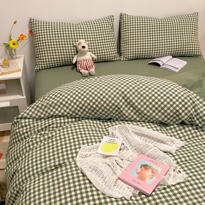 91家纺网 家纺一手货源 找家纺 蓝巢2021新款全棉水洗棉混搭款单被套实拍图 混搭-绿小格