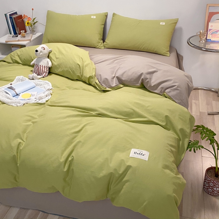 91家纺网 家纺一手货源 找家纺 蓝巢2021新款全棉水洗棉混搭款单被套实拍图 混搭-抹茶卡其