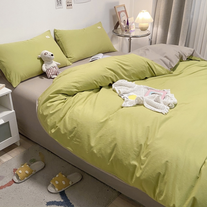 91家纺网 家纺一手货源 找家纺 蓝巢2021新款全棉水洗棉混搭款单被套实拍图 混搭-抹茶卡其