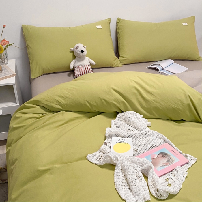 91家纺网 家纺一手货源 找家纺 蓝巢2021新款全棉水洗棉混搭款单被套实拍图 混搭-抹茶卡其