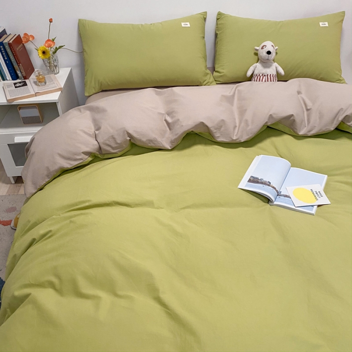 91家纺网 家纺一手货源 找家纺 蓝巢2021新款全棉水洗棉混搭款单被套实拍图 混搭-抹茶卡其