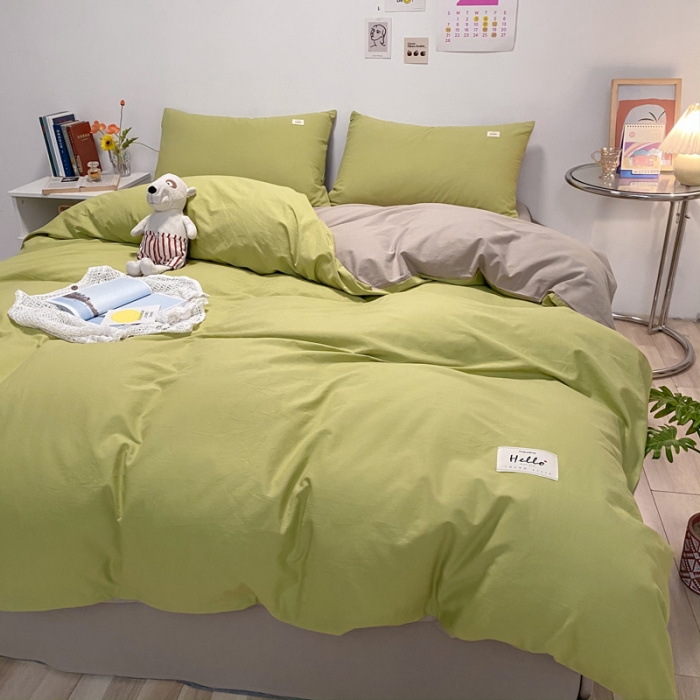 91家纺网 家纺一手货源 找家纺 蓝巢2021新款全棉水洗棉混搭款单被套实拍图 混搭-抹茶卡其