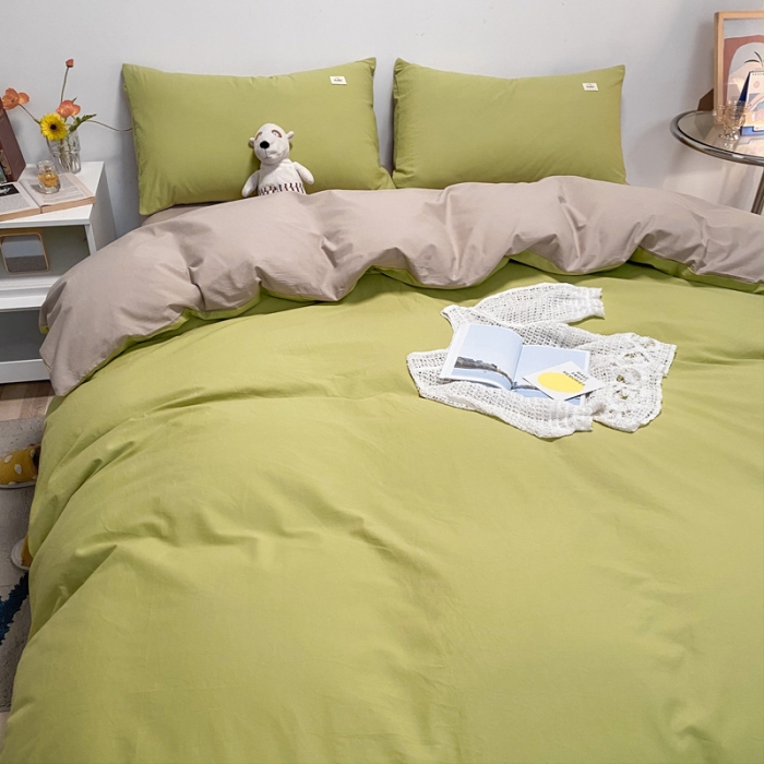 91家纺网 家纺一手货源 找家纺 蓝巢2021新款全棉水洗棉混搭款单被套实拍图 混搭-抹茶卡其