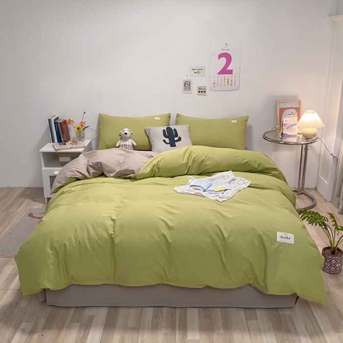 91家纺网 家纺一手货源 找家纺 蓝巢2021新款全棉水洗棉混搭款单被套实拍图 混搭-抹茶卡其