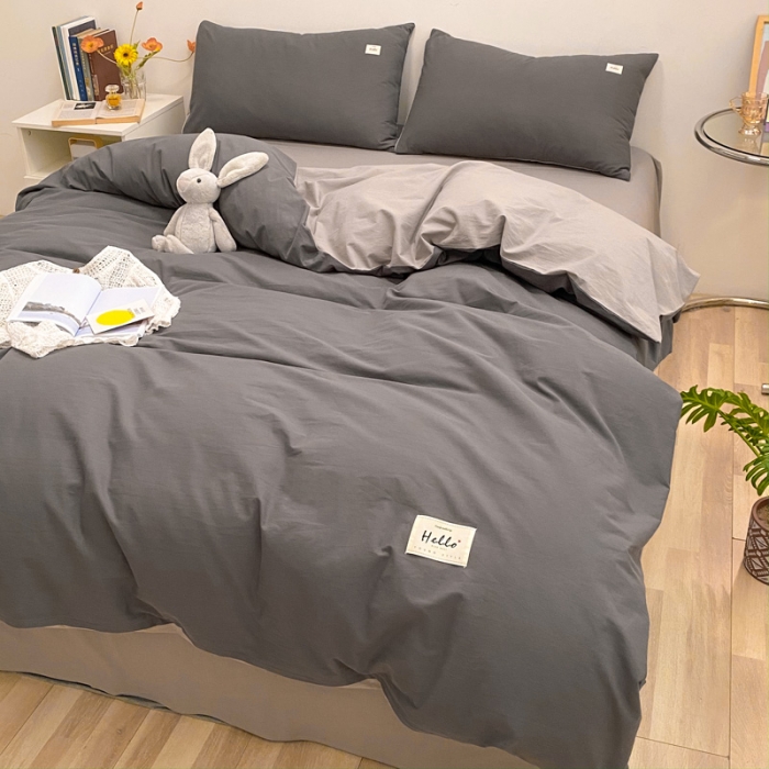 91家纺网 家纺一手货源 找家纺 蓝巢2021新款全棉水洗棉混搭款单被套实拍图 混搭-深灰浅灰