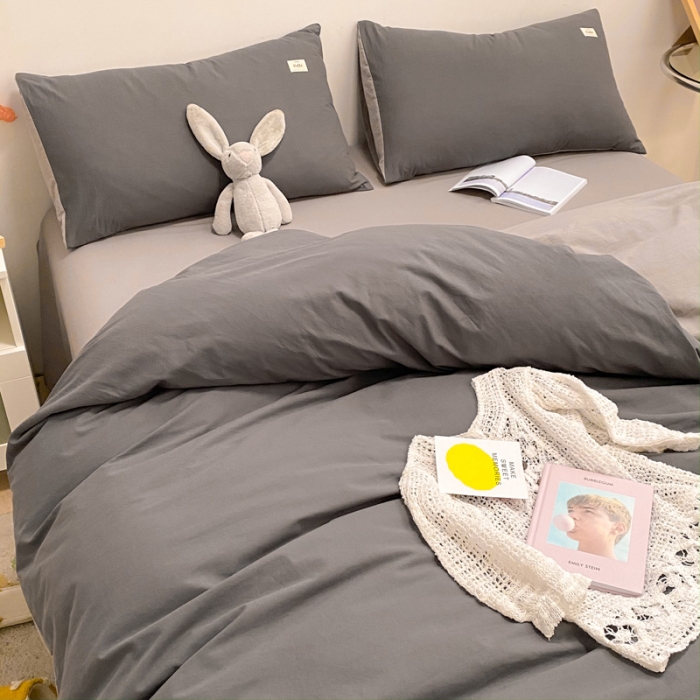 91家纺网 家纺一手货源 找家纺 蓝巢2021新款全棉水洗棉混搭款单被套实拍图 混搭-深灰浅灰