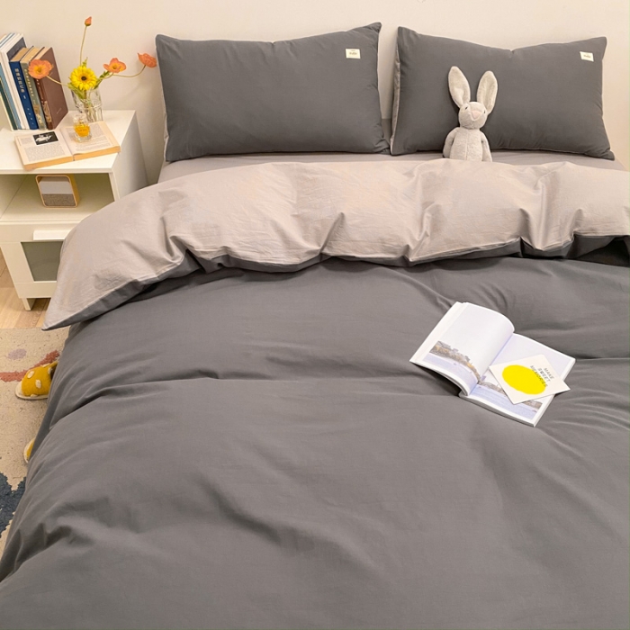 91家纺网 家纺一手货源 找家纺 蓝巢2021新款全棉水洗棉混搭款单被套实拍图 混搭-深灰浅灰