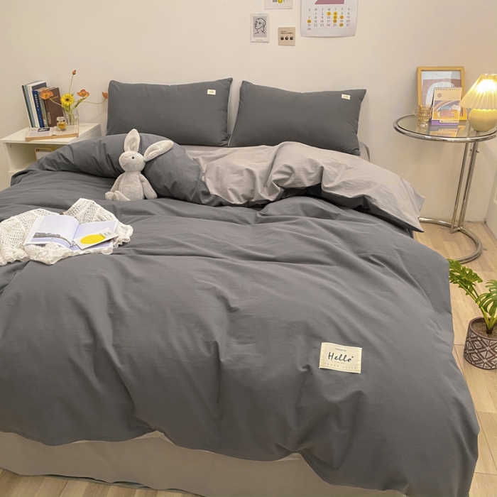 91家纺网 家纺一手货源 找家纺 蓝巢2021新款全棉水洗棉混搭款单被套实拍图 混搭-深灰浅灰