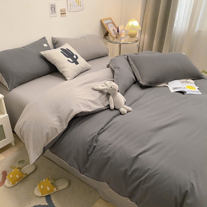 91家纺网 家纺一手货源 找家纺 蓝巢2021新款全棉水洗棉混搭款单被套实拍图 混搭-深灰浅灰
