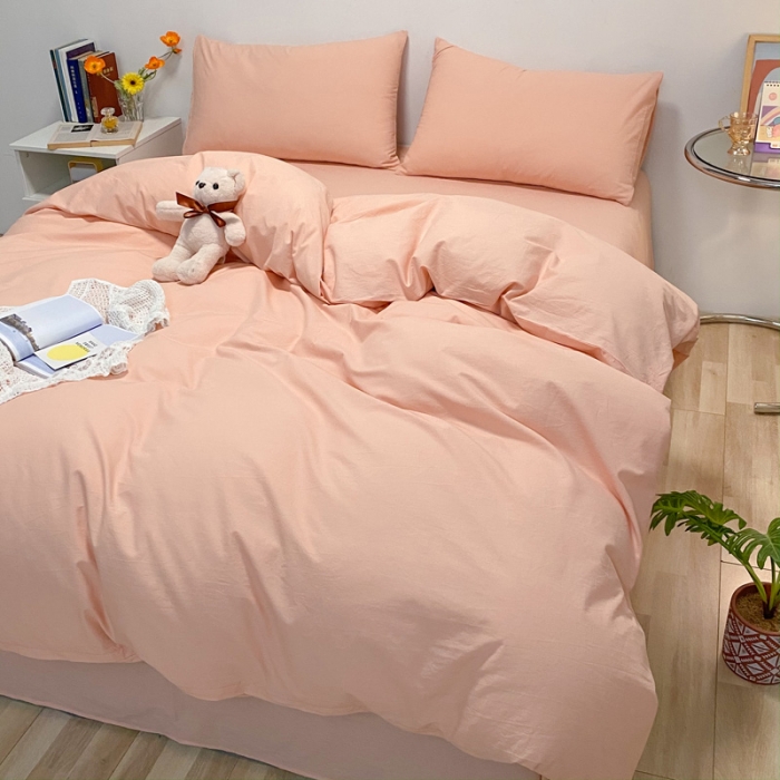 91家纺网 家纺一手货源 找家纺 蓝巢2021新款全棉水洗棉混搭款单被套实拍图 混搭-素浅粉