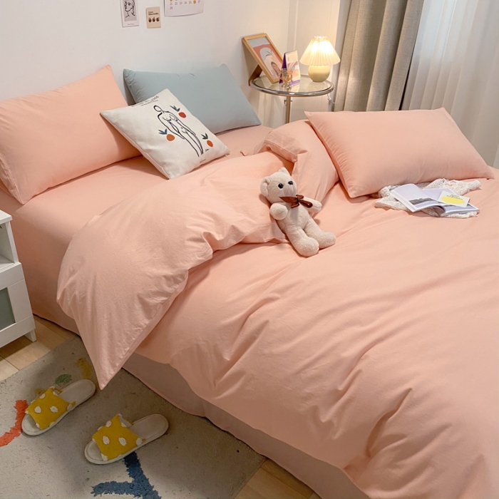 91家纺网 家纺一手货源 找家纺 蓝巢2021新款全棉水洗棉混搭款单被套实拍图 混搭-素浅粉