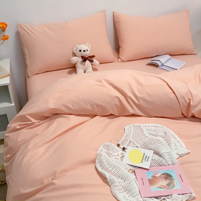 91家纺网 家纺一手货源 找家纺 蓝巢2021新款全棉水洗棉混搭款单被套实拍图 混搭-素浅粉