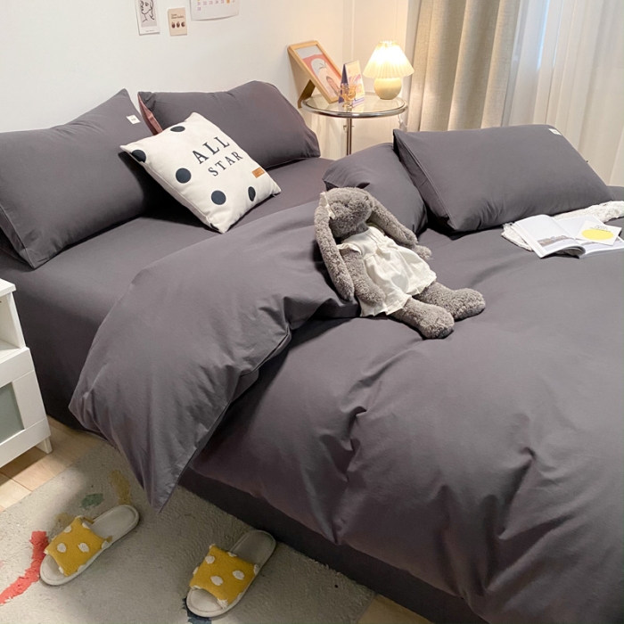 91家纺网 家纺一手货源 找家纺 蓝巢2021新款全棉水洗棉混搭款单被套实拍图 混搭-素深灰