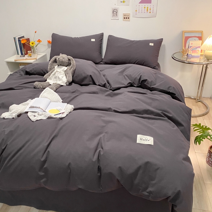 91家纺网 家纺一手货源 找家纺 蓝巢2021新款全棉水洗棉混搭款单被套实拍图 混搭-素深灰