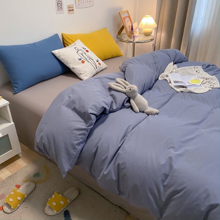 91家纺网 家纺一手货源 找家纺 蓝巢2021新款全棉水洗棉混搭款单被套实拍图 混搭-紫灰