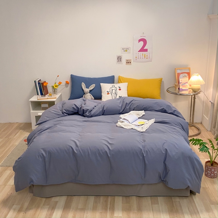 91家纺网 家纺一手货源 找家纺 蓝巢2021新款全棉水洗棉混搭款单被套实拍图 混搭-紫灰