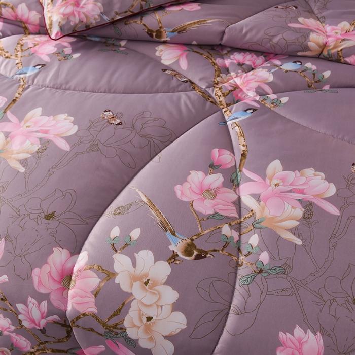 91家纺网 家纺一手货源 找家纺 鑫发家纺 2021新款丝绸印花被 鸟语花香-紫