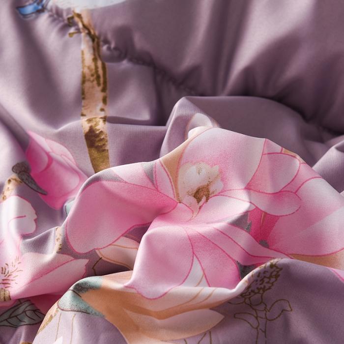 91家纺网 家纺一手货源 找家纺 鑫发家纺 2021新款丝绸印花被 鸟语花香-紫