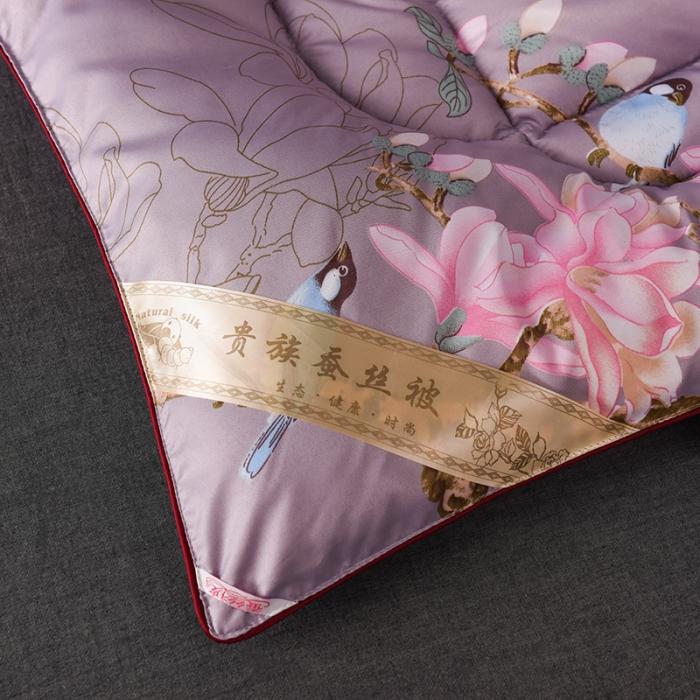 91家纺网 家纺一手货源 找家纺 鑫发家纺 2021新款丝绸印花被 鸟语花香-紫