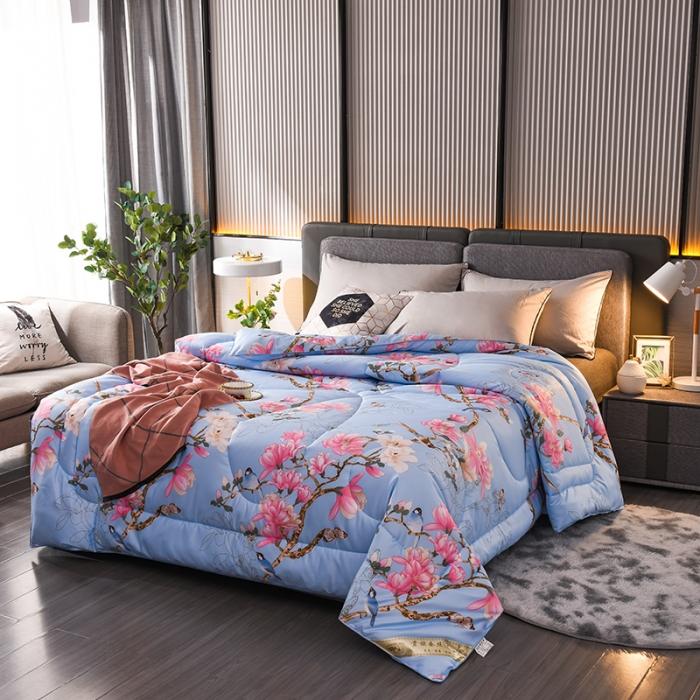 91家纺网 家纺一手货源 找家纺 鑫发家纺 2021新款丝绸印花被 鸟语花香-兰