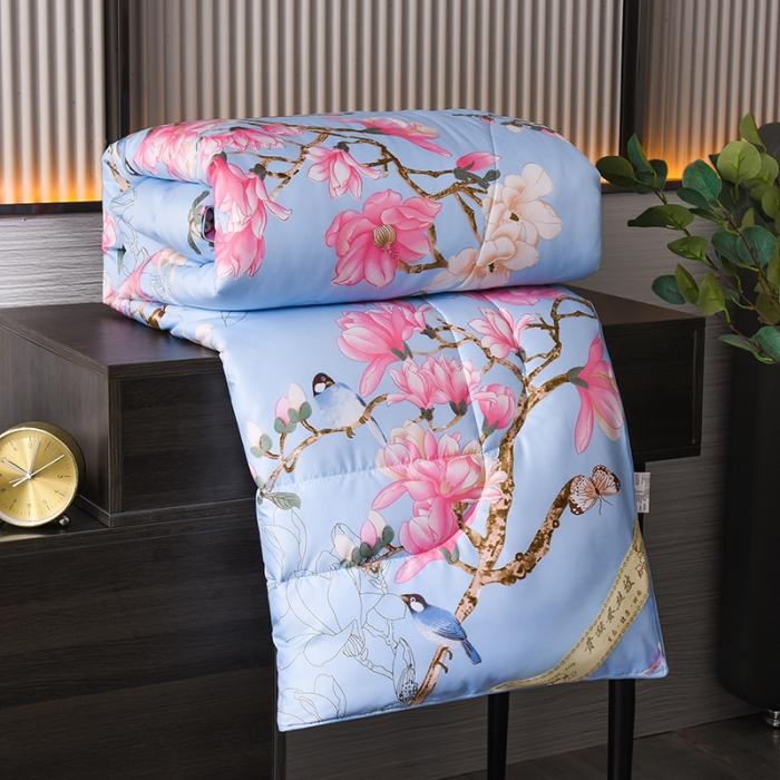 91家纺网 家纺一手货源 找家纺 鑫发家纺 2021新款丝绸印花被 鸟语花香-兰