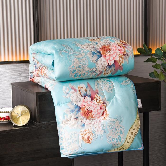 91家纺网 家纺一手货源 找家纺 鑫发家纺 2021新款丝绸印花被 虞美人-绿