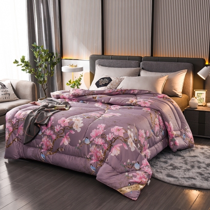 91家纺网 家纺一手货源 找家纺 鑫发家纺 2021新款丝绸印花被 鸟语花香-紫