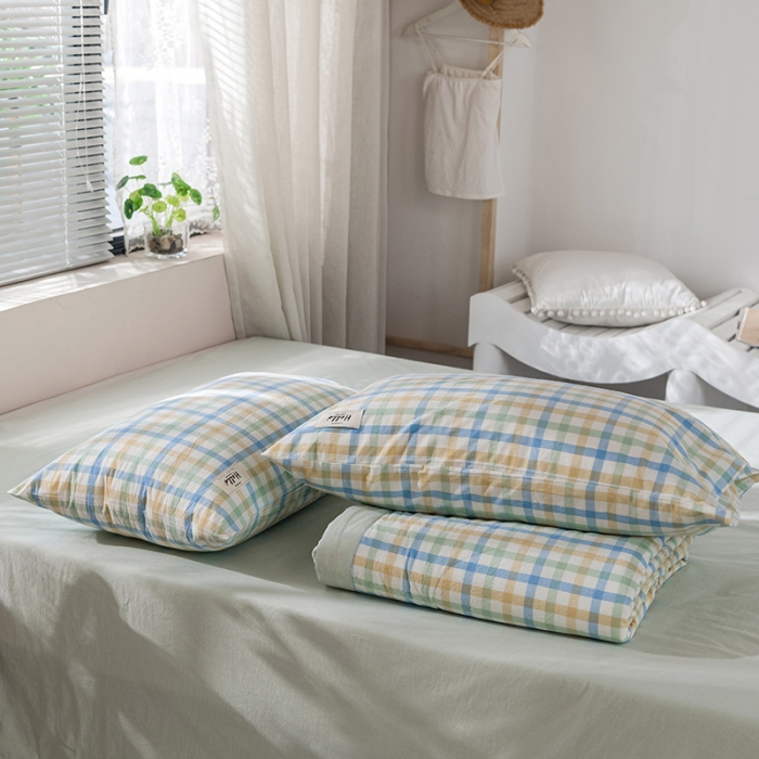 91家纺网 家纺一手货源 找家纺 久典 新款全棉色织水洗棉大豆被夏被四件套 彩虹格-绿