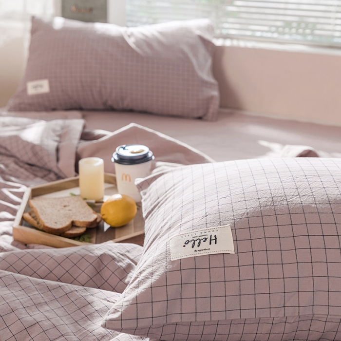 91家纺网 家纺一手货源 找家纺 久典 新款全棉色织水洗棉大豆被夏被四件套 京都粉格