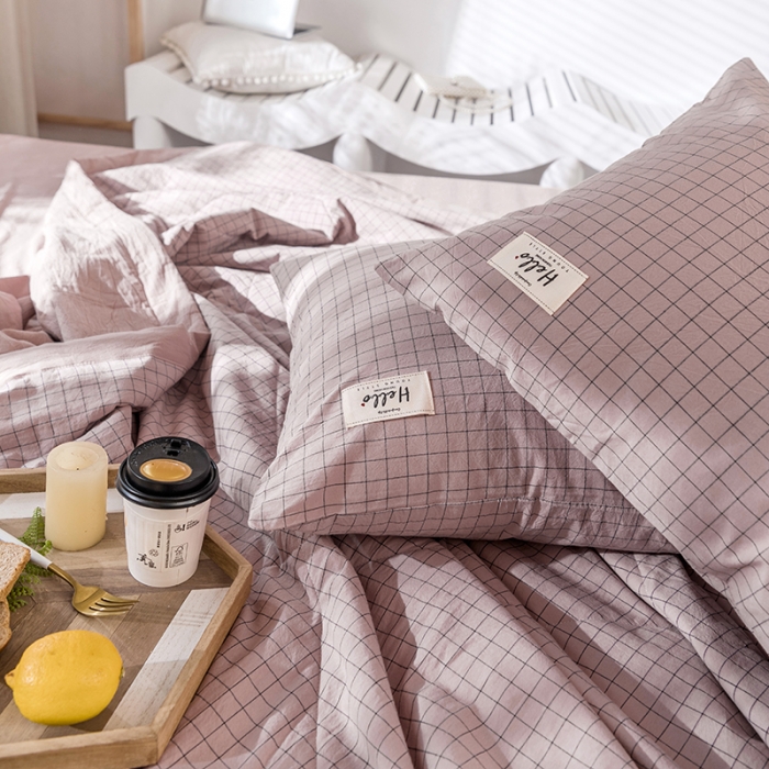 91家纺网 家纺一手货源 找家纺 久典 新款全棉色织水洗棉大豆被夏被四件套 京都粉格