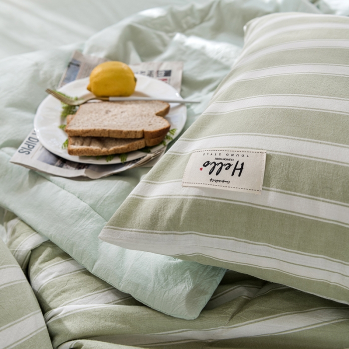 91家纺网 家纺一手货源 找家纺 久典 新款全棉色织水洗棉大豆被夏被四件套 绿粗条