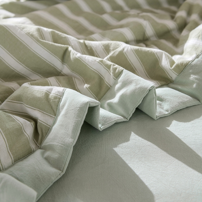 91家纺网 家纺一手货源 找家纺 久典 新款全棉色织水洗棉大豆被夏被四件套 绿粗条