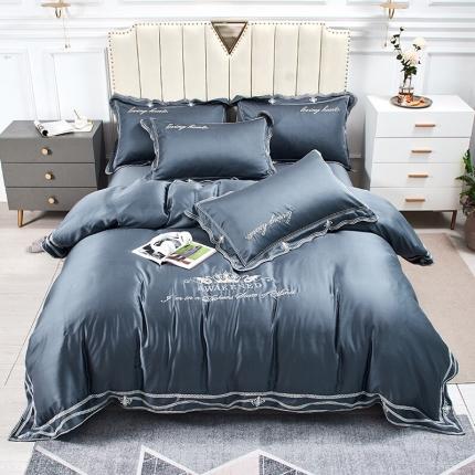 91家纺网 家纺一手货源 找家纺 玖玖爱 2021新款80支奥地利兰精天丝四件套-时尚格调 雾霾蓝