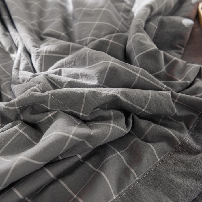 91家纺网 家纺一手货源 找家纺 久典 新款全棉色织水洗棉大豆被夏被四件套 中灰格