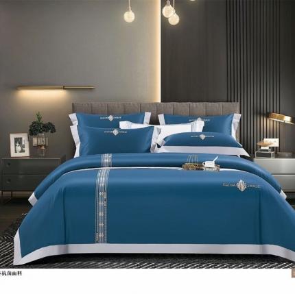 玖玖爱 2021新款160s全棉贡缎四件套加州恋曲 月光蓝