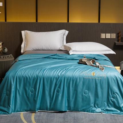 91家纺网 家纺一手货源 找家纺 凡客 2021春夏新款水洗真丝夏被 孔雀绿