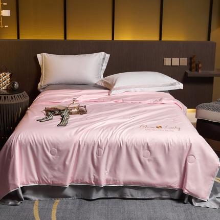 91家纺网 家纺一手货源 找家纺 凡客 2021春夏新款水洗真丝夏被 浅黛粉