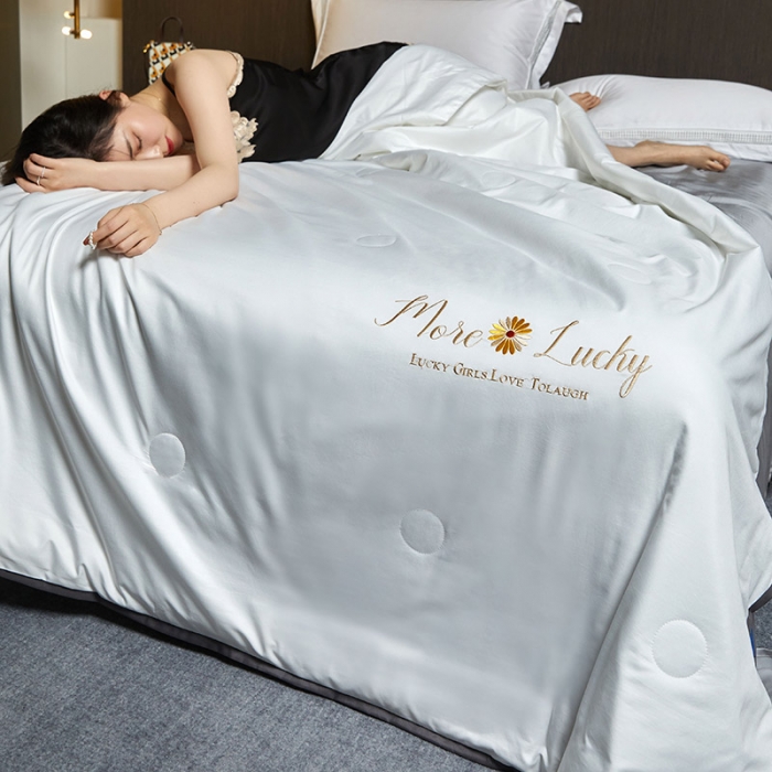 91家纺网 家纺一手货源 找家纺 凡客 2021春夏新款水洗真丝夏被 月光银