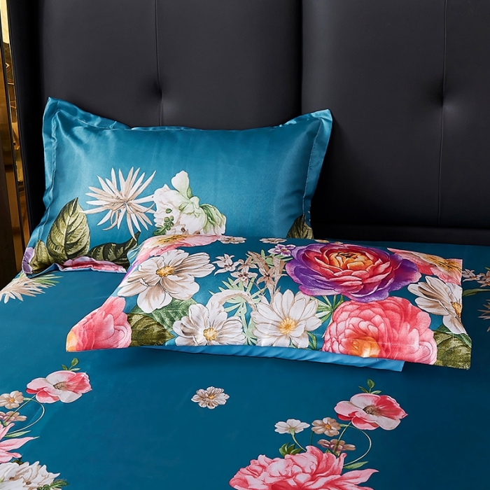 91家纺网 家纺一手货源 找家纺 昊川 2021新款冰丝凉席三件套 花开富贵-藏青