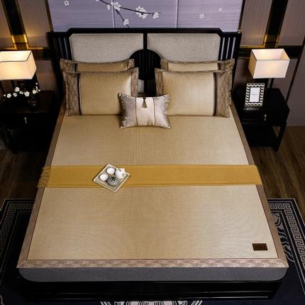 91家纺网 家纺一手货源 找家纺 高档冰藤双面席藤席冰丝席凉席竹席空调席三件套华夫格星光金色