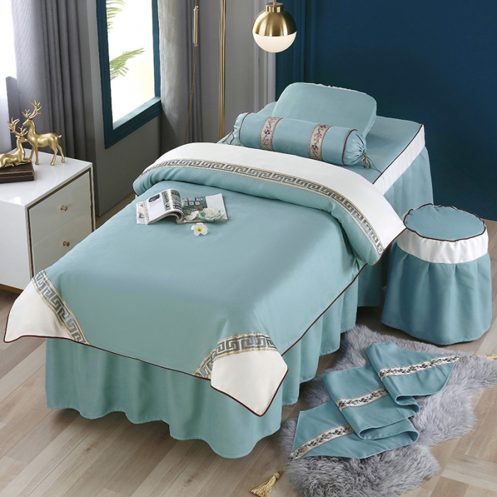 91家纺网 家纺一手货源 找家纺 不打烊家纺 2021新款雪芙妮美容床罩-古色古香 湖蓝