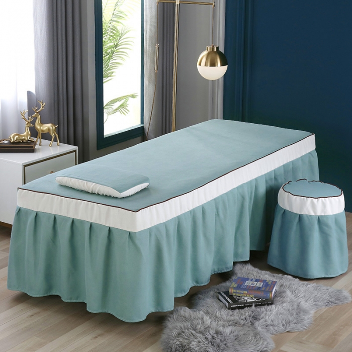 91家纺网 家纺一手货源 找家纺 不打烊家纺 2021新款雪芙妮美容床罩-古色古香 湖蓝