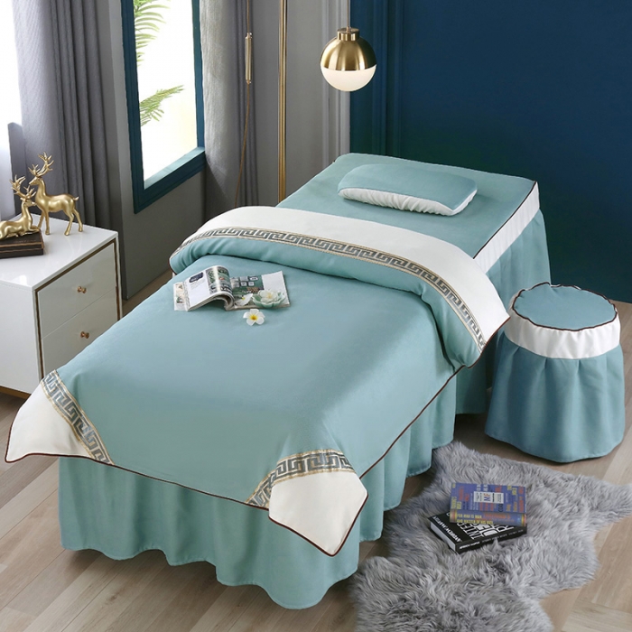 91家纺网 家纺一手货源 找家纺 不打烊家纺 2021新款雪芙妮美容床罩-古色古香 湖蓝