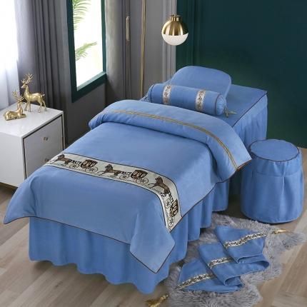 不打烊家纺 2025新款雪芙妮美容床罩-马到成功 蓝