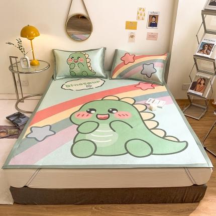 91家纺网 家纺一手货源 找家纺 慕尚家纺2022新款全面升级宽边大版数码冰丝席凉席 彩虹恐龙