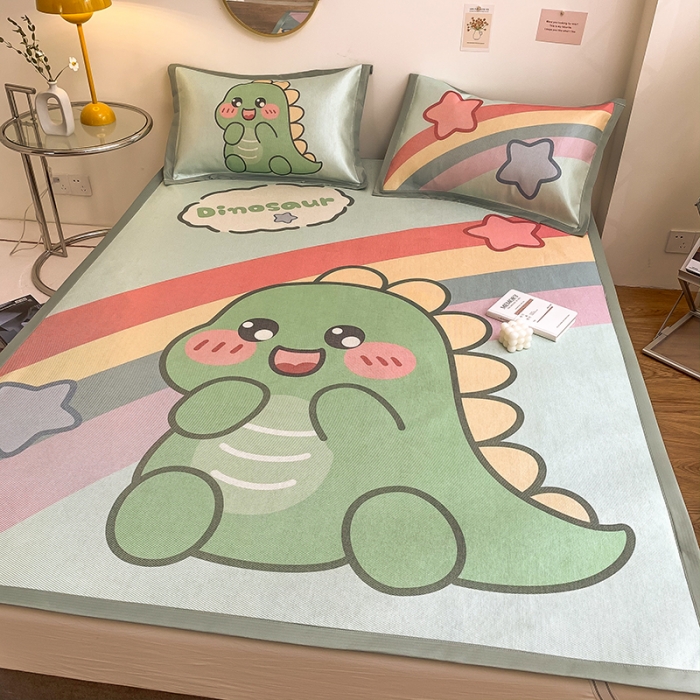 91家纺网 家纺一手货源 找家纺 慕尚家纺2022新款全面升级宽边大版数码冰丝席凉席 彩虹恐龙