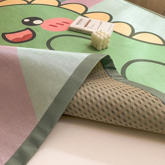 91家纺网 家纺一手货源 找家纺 慕尚家纺2022新款全面升级宽边大版数码冰丝席凉席 彩虹恐龙