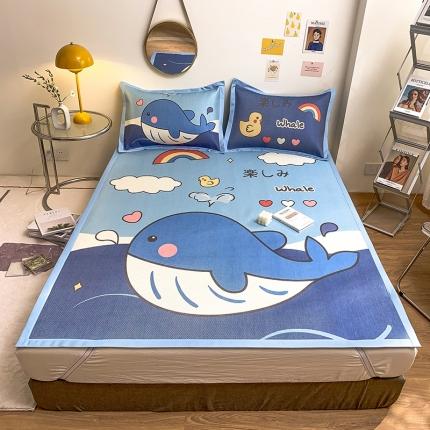 91家纺网 家纺一手货源 找家纺 慕尚家纺2022新款全面升级宽边大版数码冰丝席凉席 鲸鱼宝宝