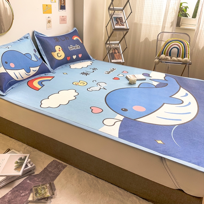 91家纺网 家纺一手货源 找家纺 慕尚家纺2022新款全面升级宽边大版数码冰丝席凉席 鲸鱼宝宝