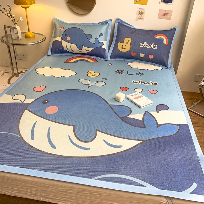 91家纺网 家纺一手货源 找家纺 慕尚家纺2022新款全面升级宽边大版数码冰丝席凉席 鲸鱼宝宝